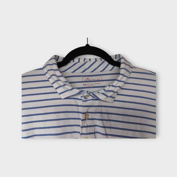 Mens Peter Millar White Blue Striped Short Sleeve One Pocket Polo Shirt Size XXL - Picture 4 of 6